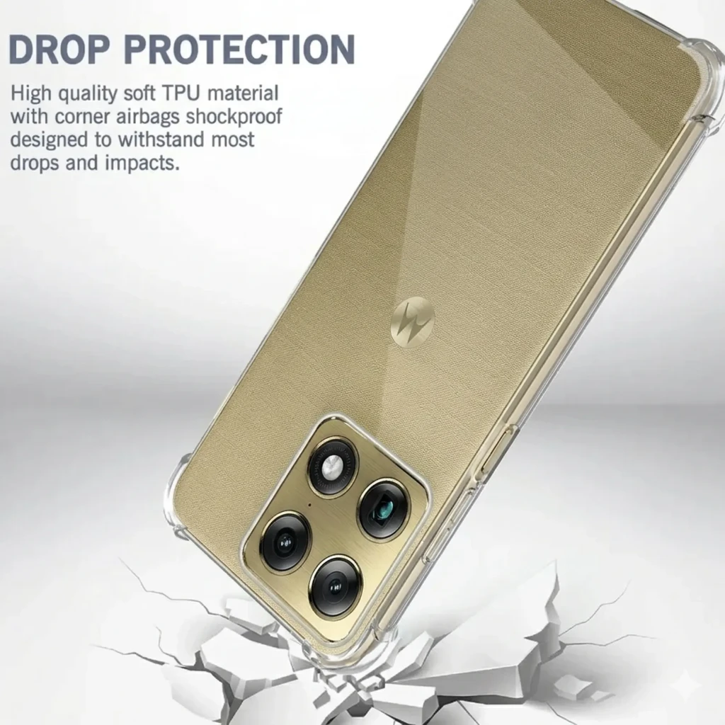 Capa de silicone transparente reforçada para Motorola Signature com cantos protegidos, ajuste preciso, recortes para câmeras triplas e acabamento antiderrapante - Item3