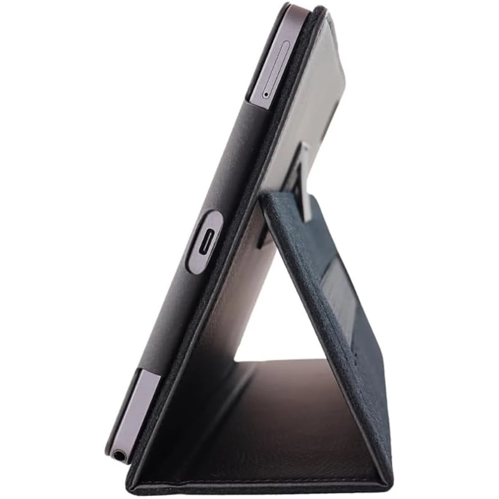Funda Leather Tablet TCL NXTPAPER 11, negra con textura, cierre magnético y soporte plegable tipo tríptico; protege bordes, esquinas y acceso a puertos y - Ítem3