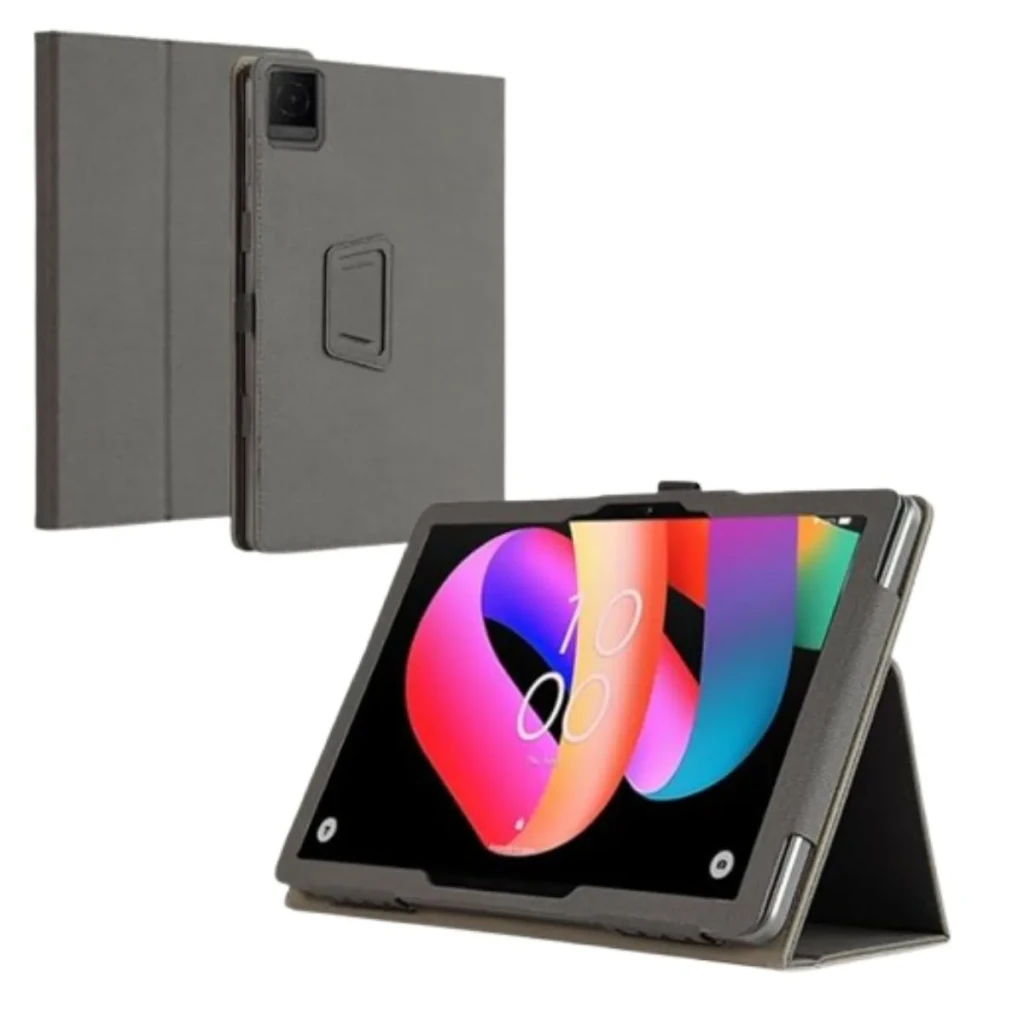 Coque en Leather Tablet TCL NXTPAPER 11 avec étui folio noir, support pliable multiangles, bordures renforcées, accès précis aux ports et protection écran - Ítem1