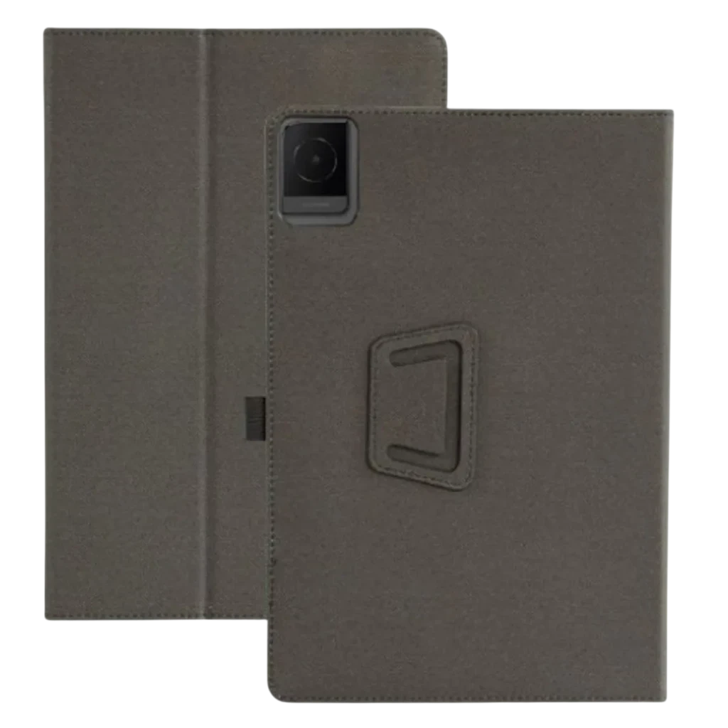 Coque en Leather Tablet TCL NXTPAPER 11 avec étui folio noir, support pliable multiangles, bordures renforcées, accès précis aux ports et protection écran - Ítem