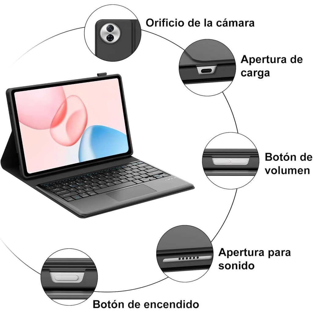 Capa com teclado para Honor Pad 10 12.1 polegadas, cor preta, suporte ajustável, fecho magnético e recorte para câmera dupla, proteção completa e fina - Item5