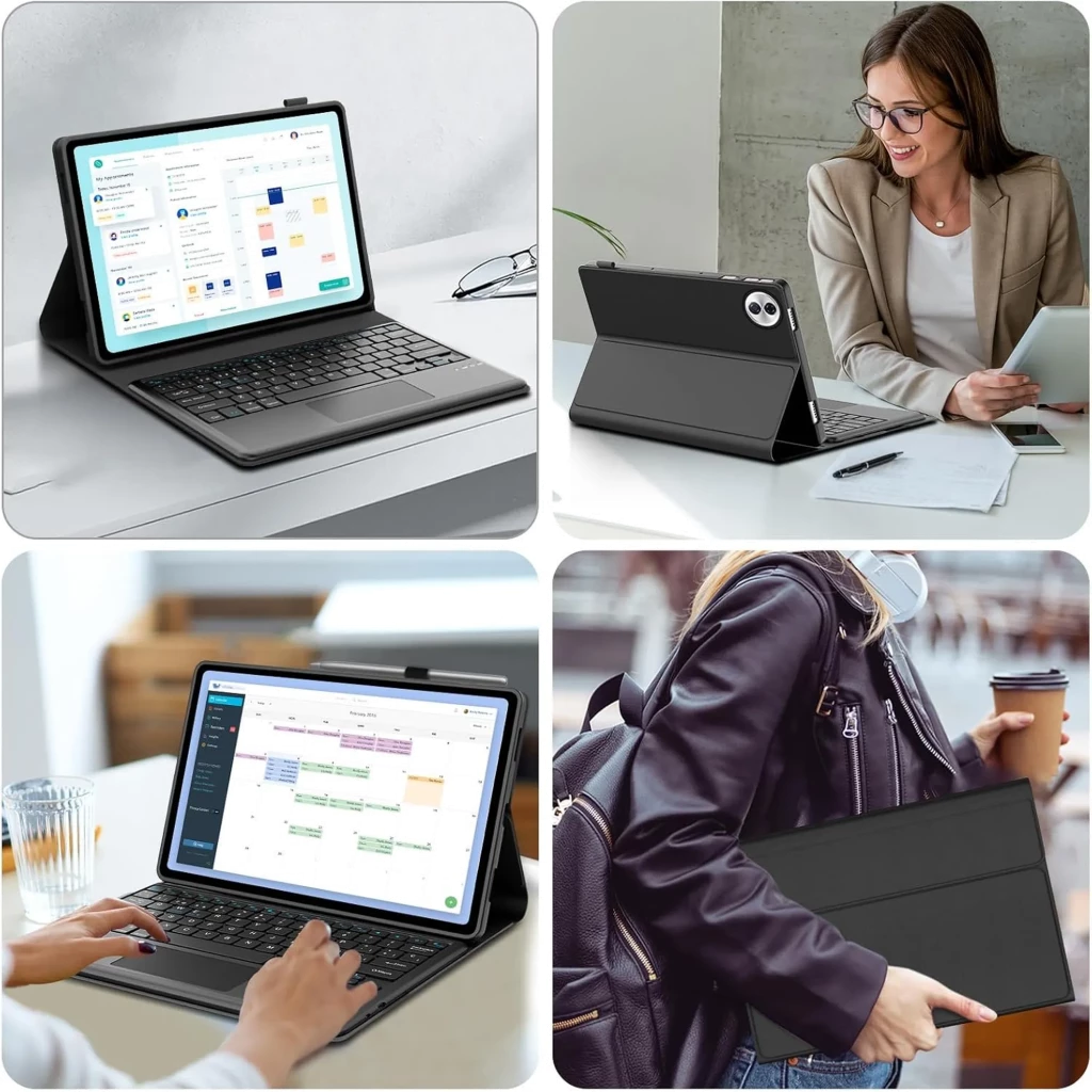 Capa com teclado para Honor Pad 10 12.1 polegadas, cor preta, suporte ajustável, fecho magnético e recorte para câmera dupla, proteção completa e fina - Item6