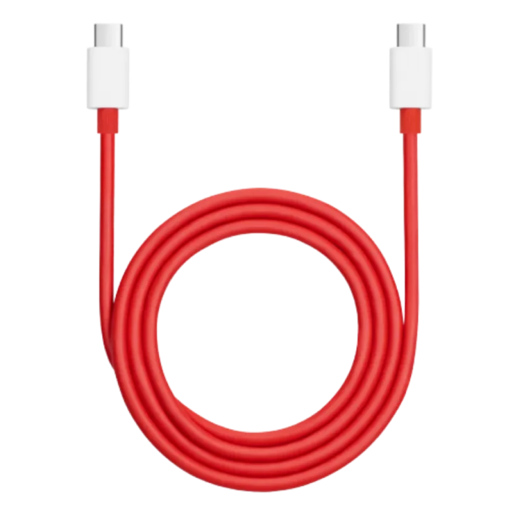 OnePlus Cable Tipo C a Tipo C 100cm Rojo, conector USB-C doble en blanco, cable rojo brillante y resistente - Ítem