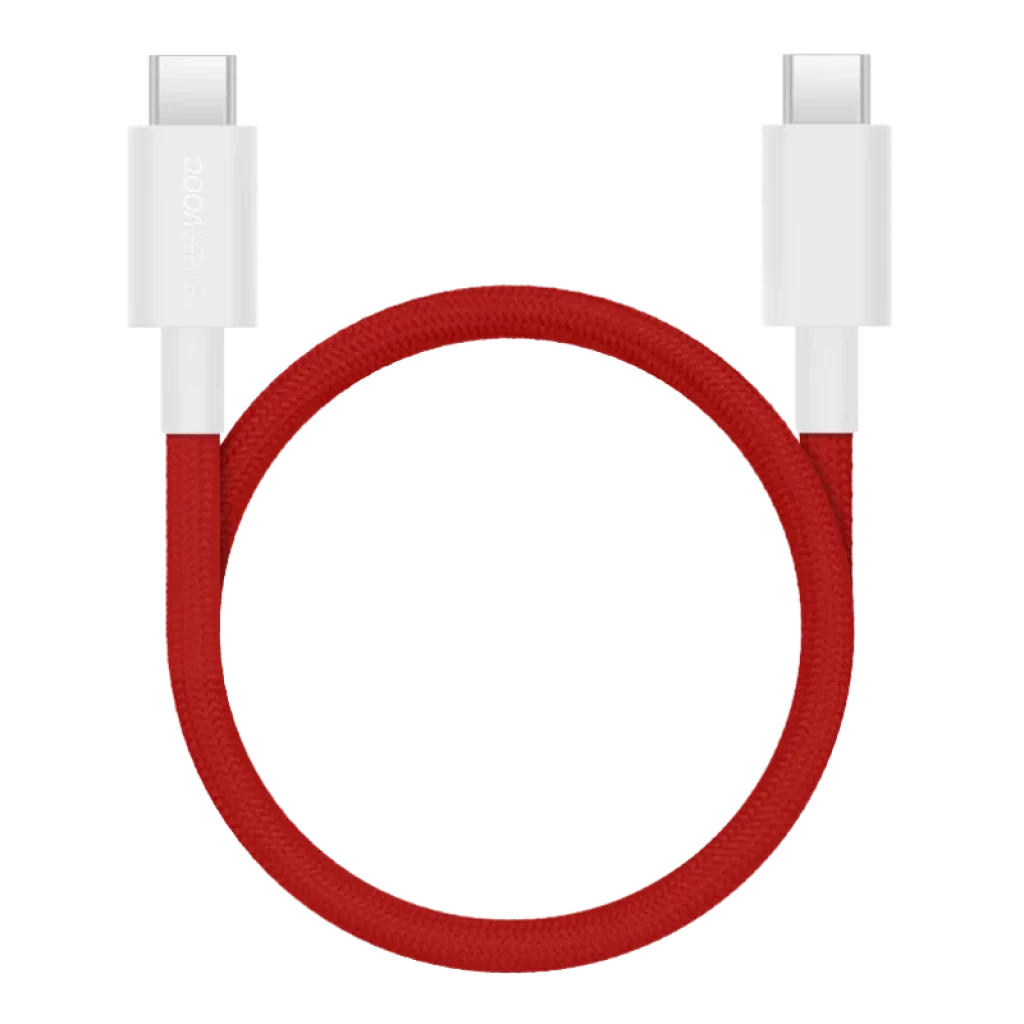 OnePlus Magnetic Cable Tipo C a Tipo C 120cm Rojo, cable trenzado rojo con conectores USB-C blancos, diseño resistente y flexible para carga y datos - Ítem