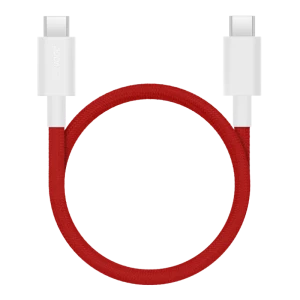 OnePlus Magnetic Cable Tipo C a Tipo C 120cm Rojo, cable trenzado rojo con conectores USB-C blancos, diseño resistente y flexible para carga y datos