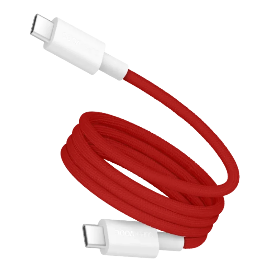 OnePlus Magnetic Cable Tipo C a Tipo C 120cm Rojo, cable trenzado rojo con conectores USB-C blancos, diseño resistente y flexible para carga y datos - Ítem1
