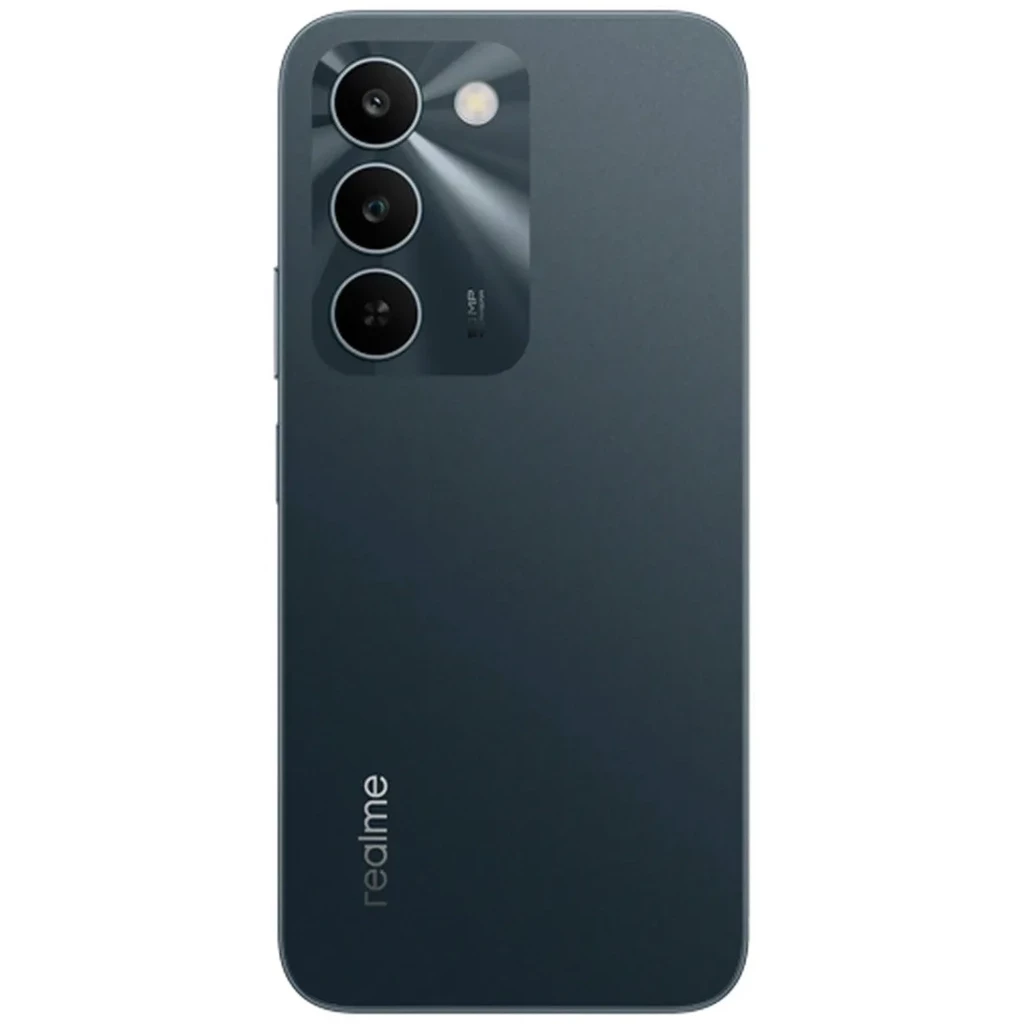 Smartphone Realme C100 5G vert avec triple caméra arrière, écran large à encoche goutte d’eau, bords fins, logo realme visible, design élégant - Ítem2
