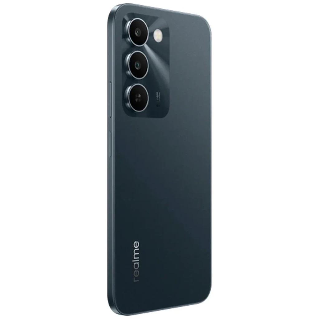 Smartphone Realme C100 5G vert avec triple caméra arrière, écran large à encoche goutte d’eau, bords fins, logo realme visible, design élégant - Ítem5