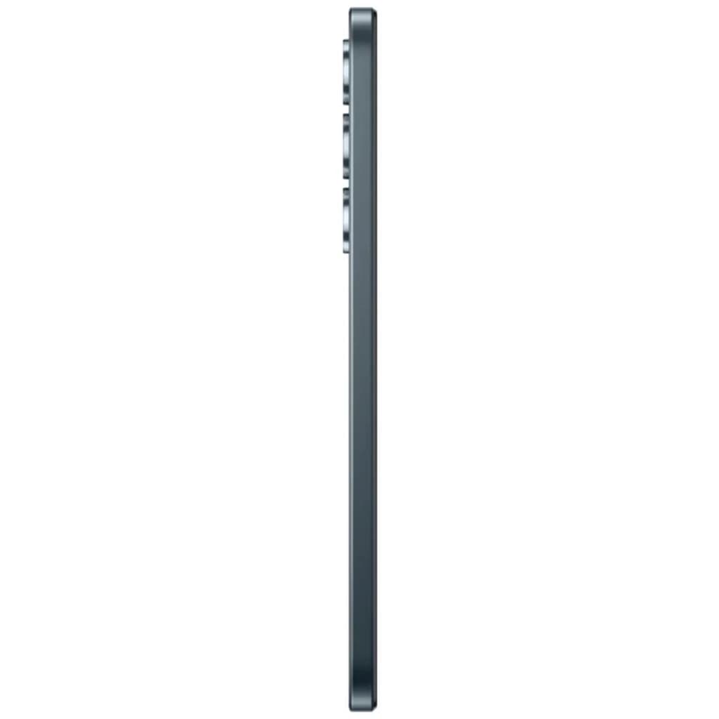 Lateral do Realme C100 5G em verde, perfil ultrafino com módulo de câmeras saliente e botões discretos; design reto e acabamento fosco elegante