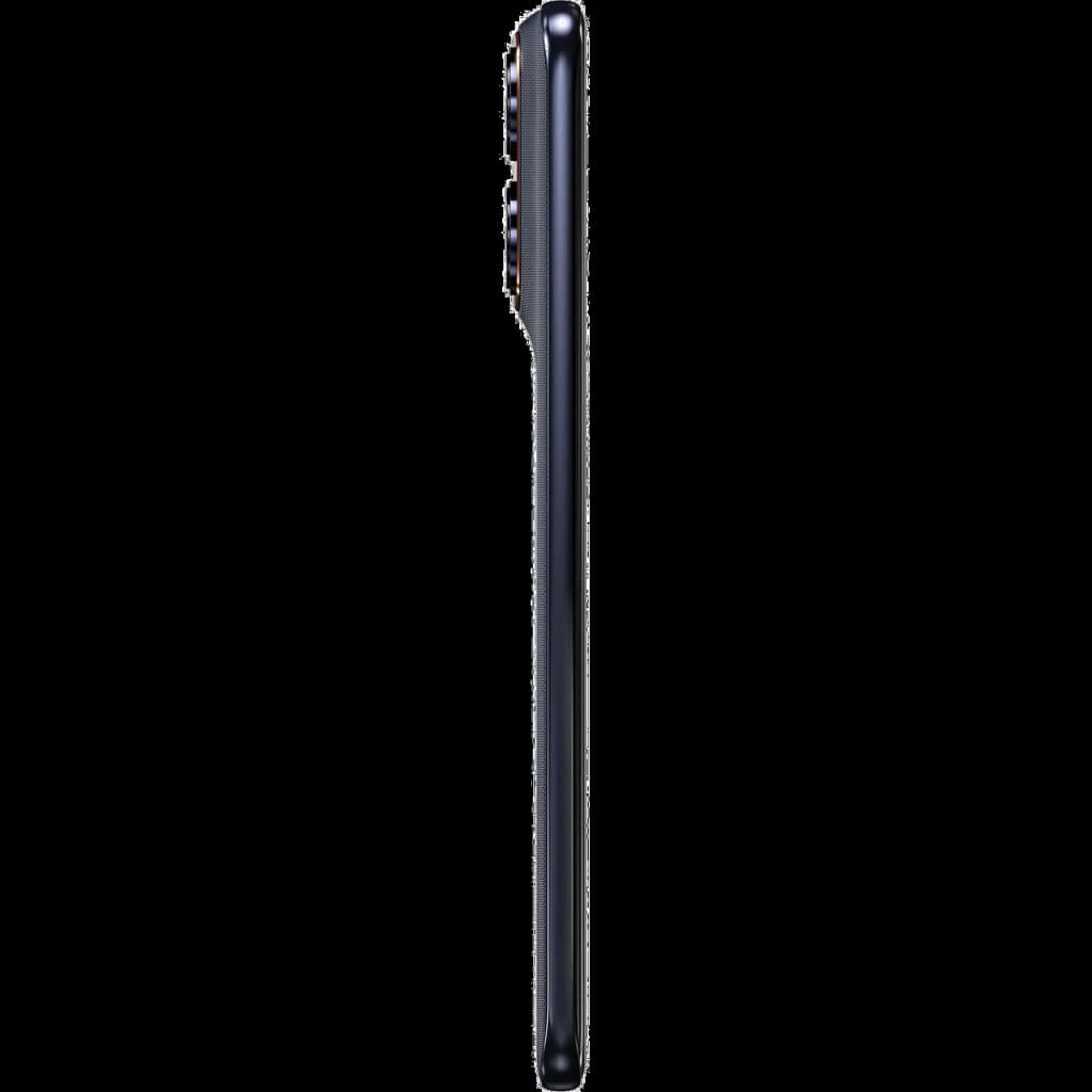Perfil lateral del Motorola Moto Edge 70 Fusion en color PANTONE Silhouette, diseño ultradelgado con módulo de cámaras traseras sobresaliente y acabados