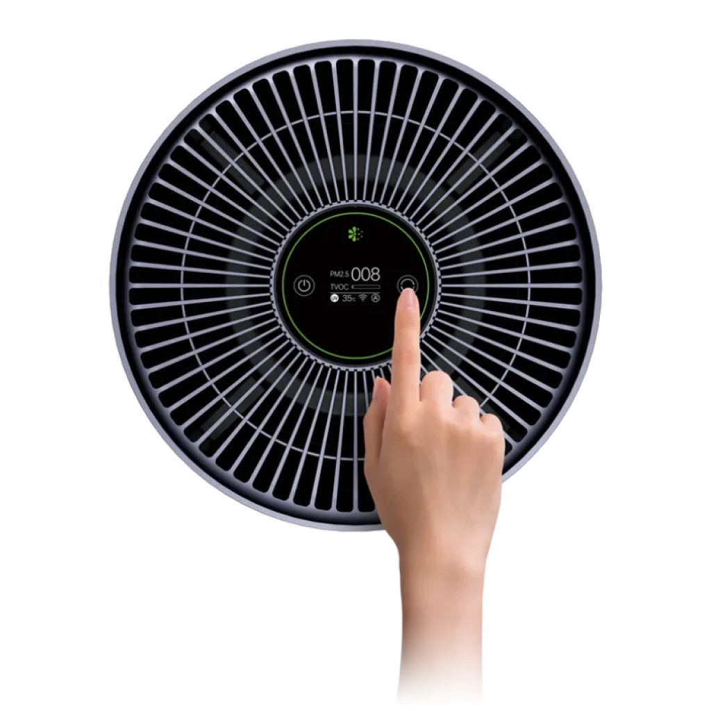 Purificateur d’air Smartmi Air Purifier 2 cylindrique en gris foncé avec grille supérieure radiale et corps perforé à 360°, base claire et design minimaliste - Ítem1