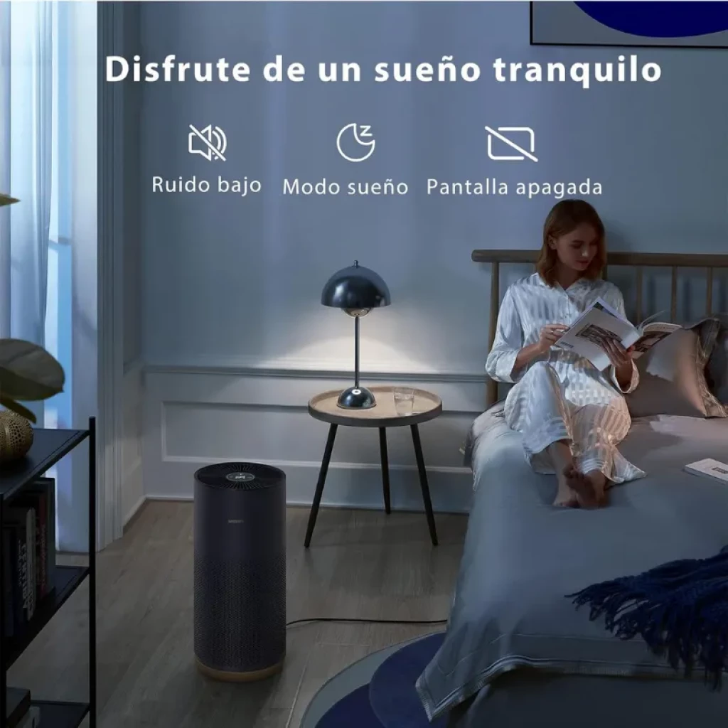 Purificateur d’air Smartmi Air Purifier 2 cylindrique en gris foncé avec grille supérieure radiale et corps perforé à 360°, base claire et design minimaliste - Ítem5