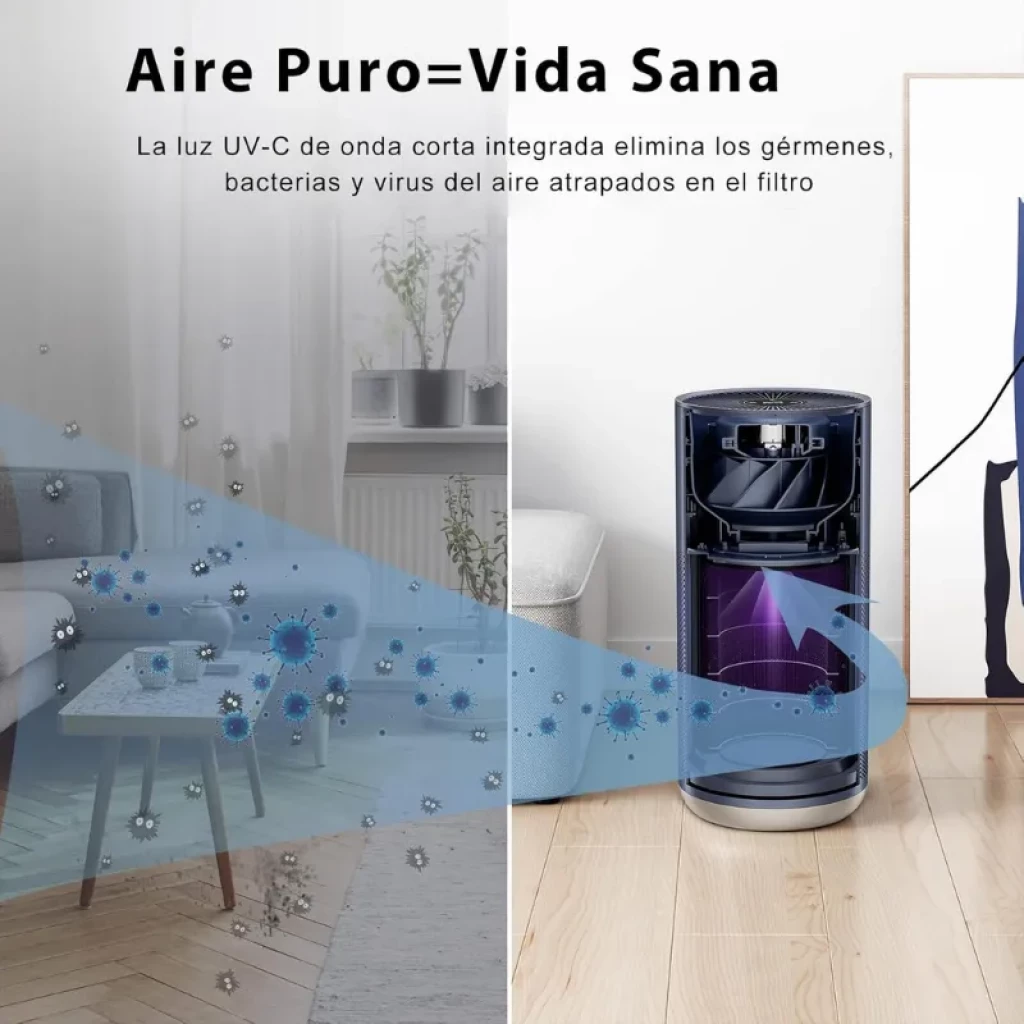Purificateur d’air Smartmi Air Purifier 2 cylindrique en gris foncé avec grille supérieure radiale et corps perforé à 360°, base claire et design minimaliste - Ítem7