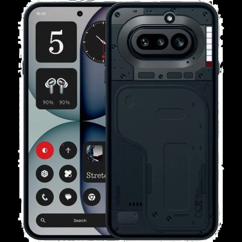 Nothing Phone 4a 5G preto com traseira transparente, módulo duplo de câmera 50 MP, tela ampla com furos e interface minimalista, 256 GB e 12 GB RAM