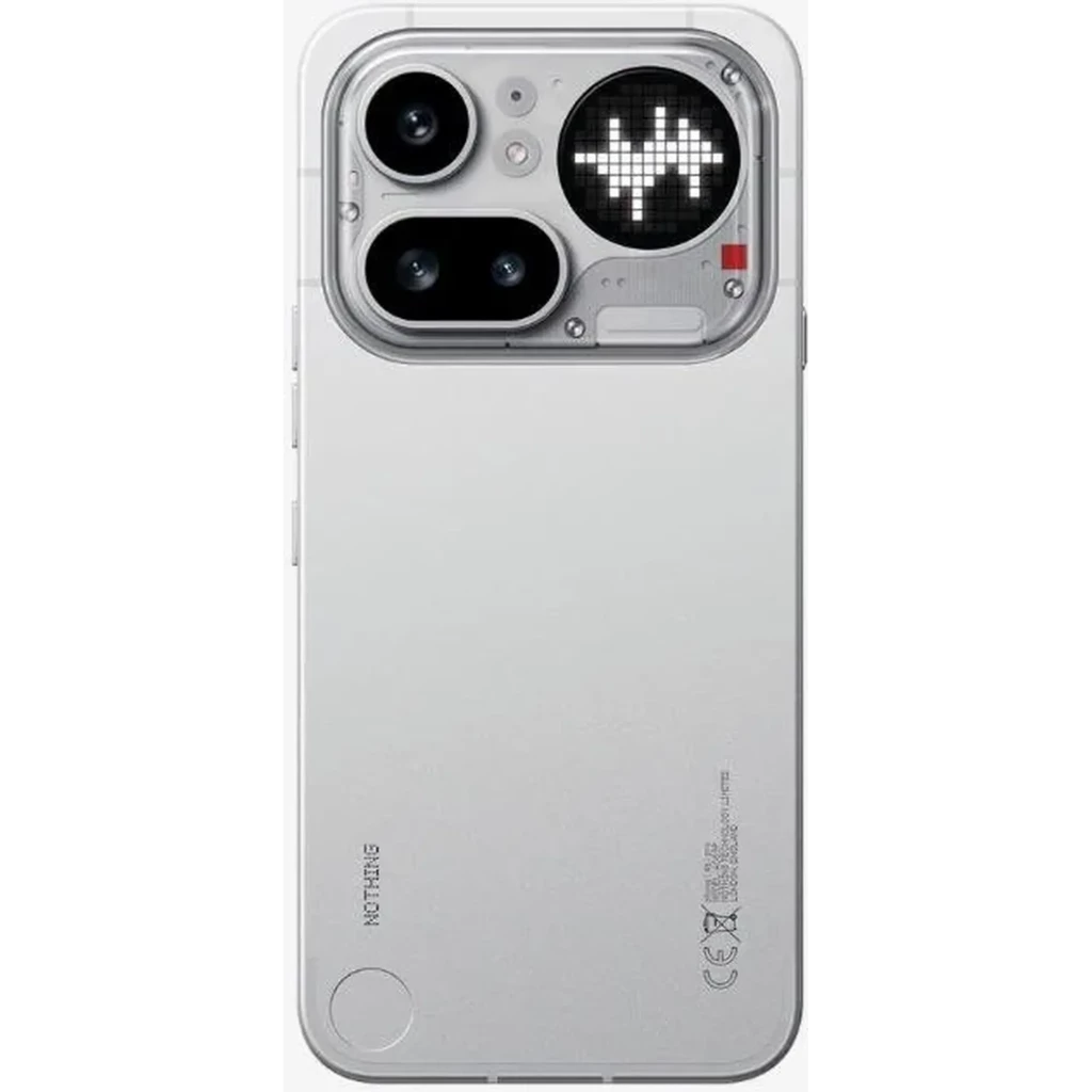 Nothing Phone 4a Pro 5G argent, dos argent brossé avec double caméra proéminente, écran bord fin perforé, interface minimaliste noire et grise - Ítem2