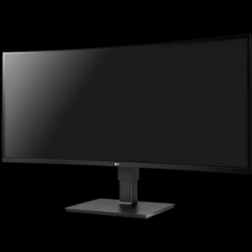 Monitor curvo LG 35BN77CP-B.AEU de 35 pulgadas UltraWide QHD, pantalla negra sin biseles visibles, soporte ajustable robusto y base rectangular estable