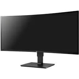 Monitor curvo LG 35BN77CP-B.AEU de 35 pulgadas UltraWide QHD, pantalla negra sin biseles visibles, soporte ajustable robusto y base rectangular estable