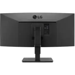 Parte trasera del monitor curvo LG 35BN77CP-B.AEU con soporte ajustable, puertos USB, USB-C, RJ45 y acabado negro mate en formato UltraWide 35 pulgadas