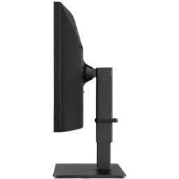 Perfil lateral del monitor curvo LG 35BN77CP-B.AEU con soporte ajustable en altura, bisel delgado y acabado negro mate, base robusta y gestión de cables