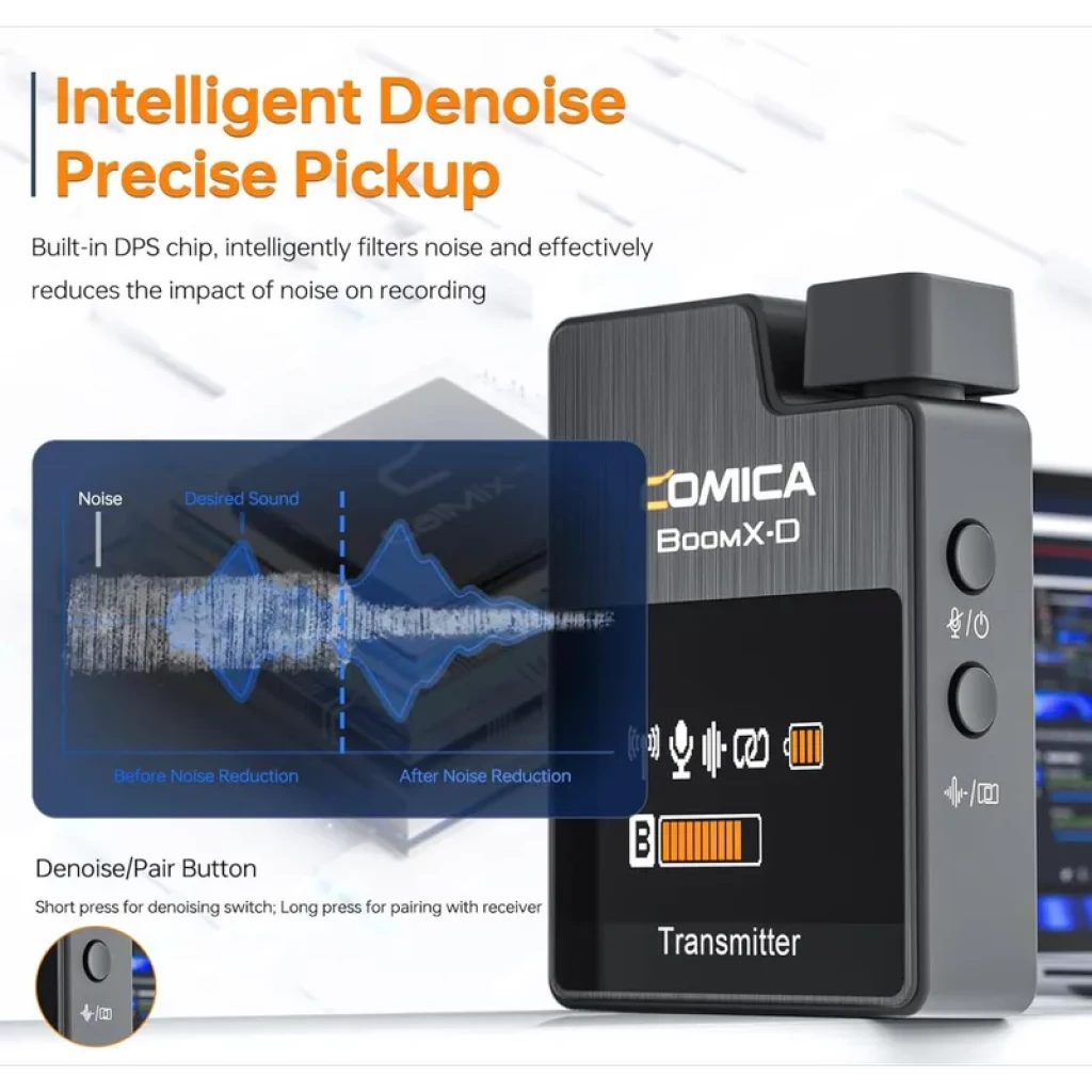 Comica BoomX-D D1 Preto - Microfone de lapela sem fios, alcance de 300m, latência <20ms - Item4