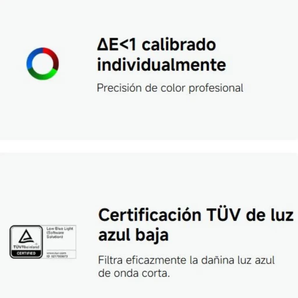 ΔE<1 calibré individuellement pour une précision des couleurs pro, avec certification TÜV Low Blue Light réduisant efficacement la lumière bleue nocive