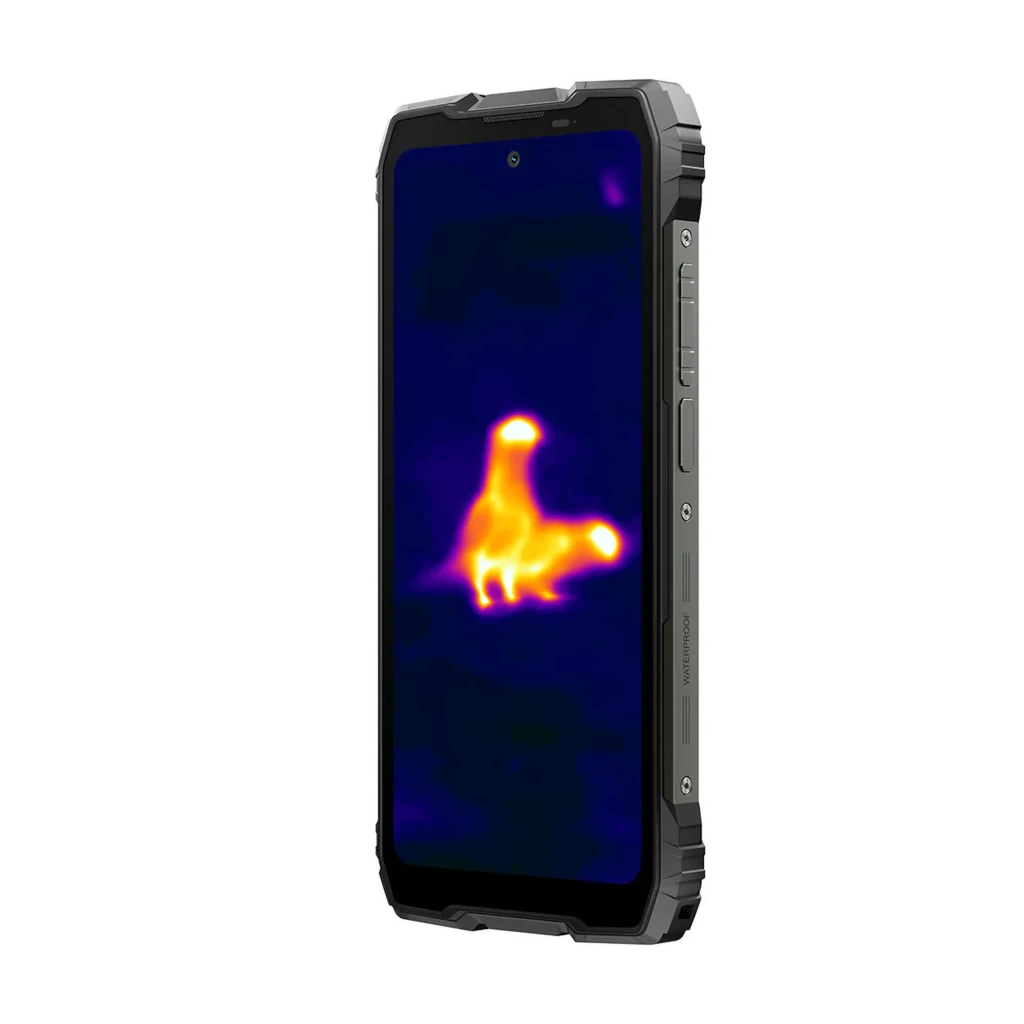 Oscal Pilot 6 preto robusto com 256 GB, 12 GB RAM, módulo de câmara dupla e lente térmica; ecrã mostrando imagem térmica em alta definição - Item3