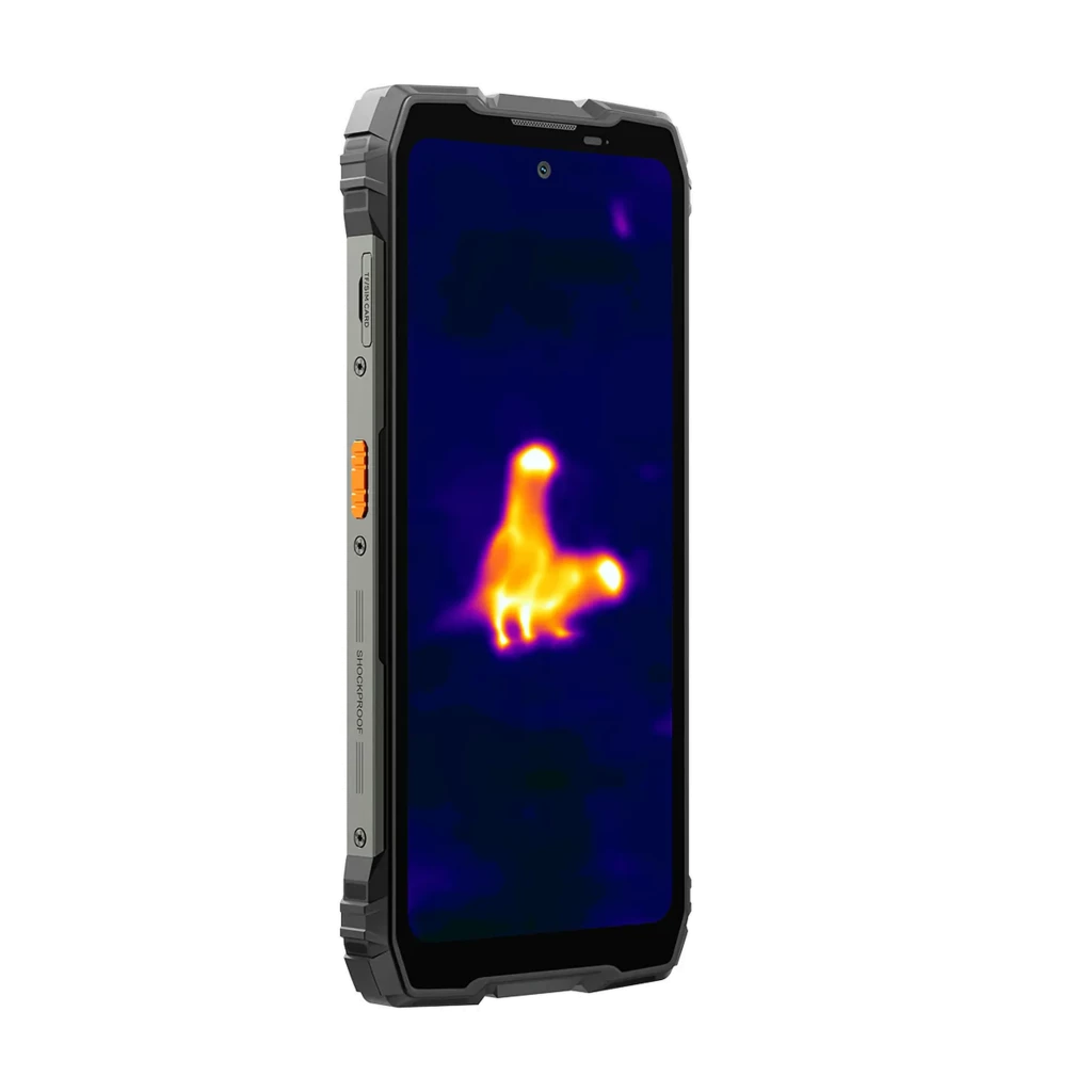 Oscal Pilot 6 preto robusto com 256 GB, 12 GB RAM, módulo de câmara dupla e lente térmica; ecrã mostrando imagem térmica em alta definição - Item4