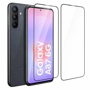 Pack x2 Protetor de vidro temperado Samsung Galaxy A37 com bordas pretas, recorte para câmera frontal, cobertura total e alta transparência