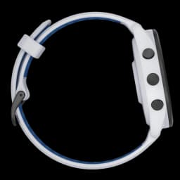 Garmin Forerunner 265 46 mm branco e azul com três botões laterais pretos, bracelete bicolor e caixa fina