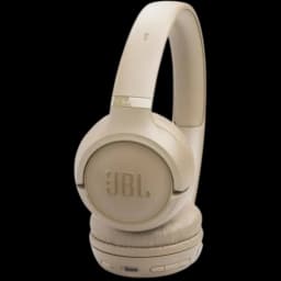 Casque JBL Tune 530BT supra-auriculaire beige, arceau rembourré, coques ovales pivotantes, coussinets doux, logo JBL embossé, port USB-C visible