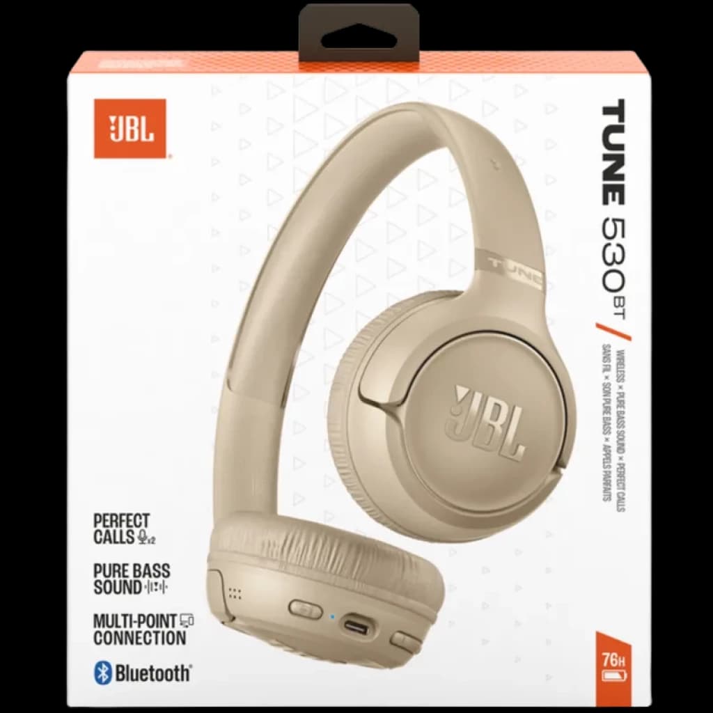 Casque supra auriculaire JBL Tune 530BT bleu, arceau réglable, oreillettes rembourrées pivotantes, commandes et ports visibles sur l’écouteur gauche