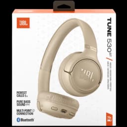 Casque supra auriculaire JBL Tune 530BT bleu, arceau réglable, oreillettes rembourrées pivotantes, commandes et ports visibles sur l’écouteur gauche