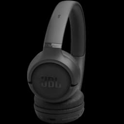 Casque JBL noir supra-auriculaire pliable, arceau mat rembourré, coques rondes avec logo JBL, coussinets épais, commandes latérales et port USB-C