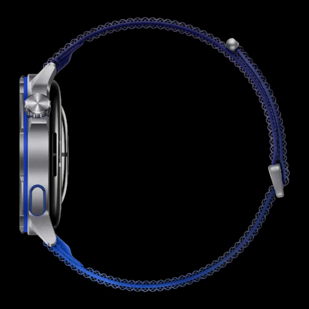 Huawei Watch GT Runner 2 Azul con correa deportiva azul texturizada, caja plateada ligera, botón lateral y bisel fino