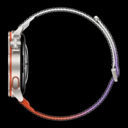 Huawei Watch GT Runner 2 naranja con caja plateada, botón lateral y correa degradada naranja a morado