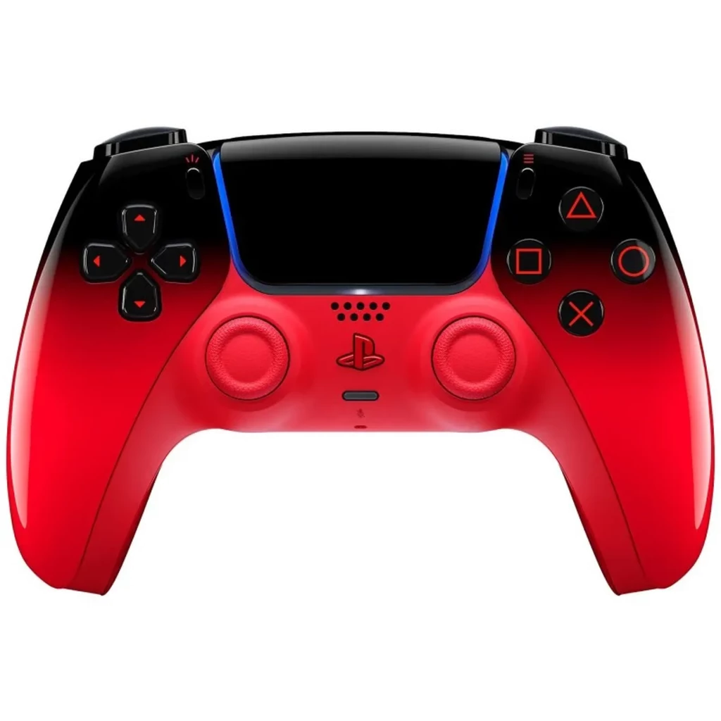 Gamepad PS5 Sony DualSense V3 HyperPop Techno Red sem fios, acabamento vermelho degradê, touchpad central preto, botões icônicos e LEDs azuis - Item