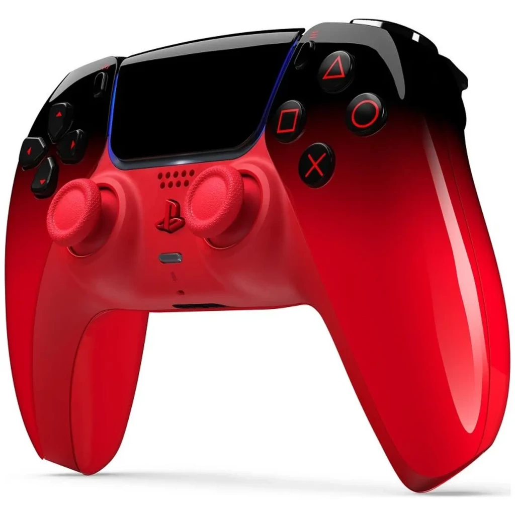 Gamepad PS5 Sony DualSense V3 HyperPop Techno Red sem fios, acabamento vermelho degradê, touchpad central preto, botões icônicos e LEDs azuis - Item2