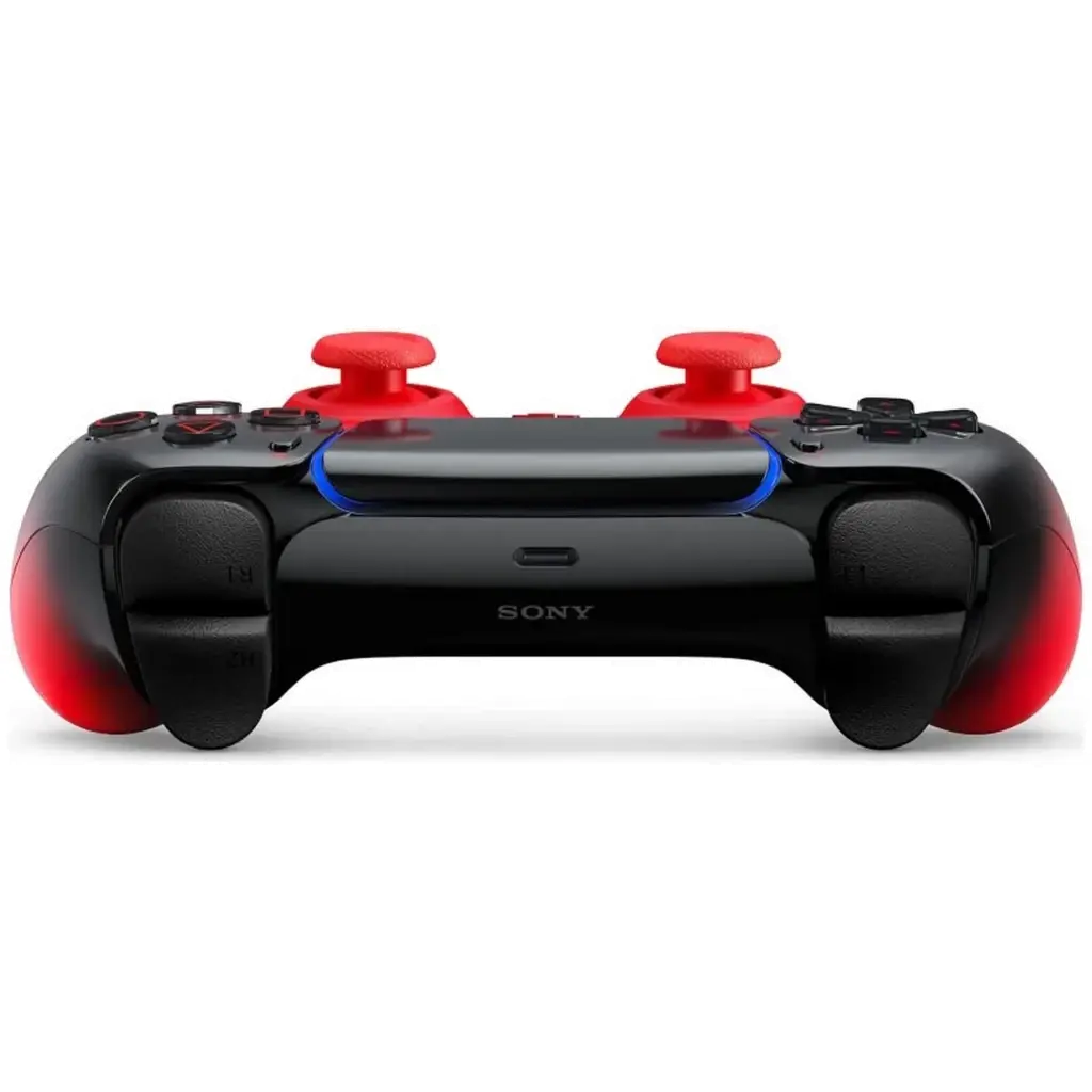 Manette PS5 sans fil noir et rouge Techno Red, sticks rouges, LED bleue, design DualSense V3 HyperPop, grip texturé et connectique USB-C visible