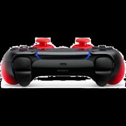 Manette PS5 sans fil noir et rouge Techno Red, sticks rouges, LED bleue, design DualSense V3 HyperPop, grip texturé et connectique USB-C visible