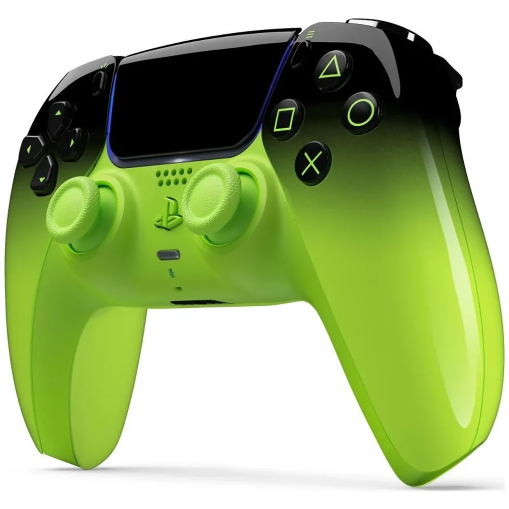 Gamepad PS5 Sony DualSense V3 HyperPop Remix Green sem fios, acabamento vermelho degradê, touchpad central preto, botões icônicos e LEDs azuis - Item2