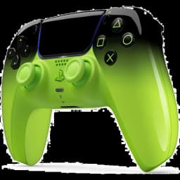 Manette PS5 DualSense V3 HyperPop Remix Green bicolore noir vert fluo, dégradé brillant, sticks et boutons verts, grip ergonomique, port USB-C visible