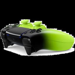 Manette PS5 sans fil bicolore vert néon et noir, effet dégradé, sticks verts texturés, voyants LED bleus, design ergonomique moderne HyperPop Remix Green