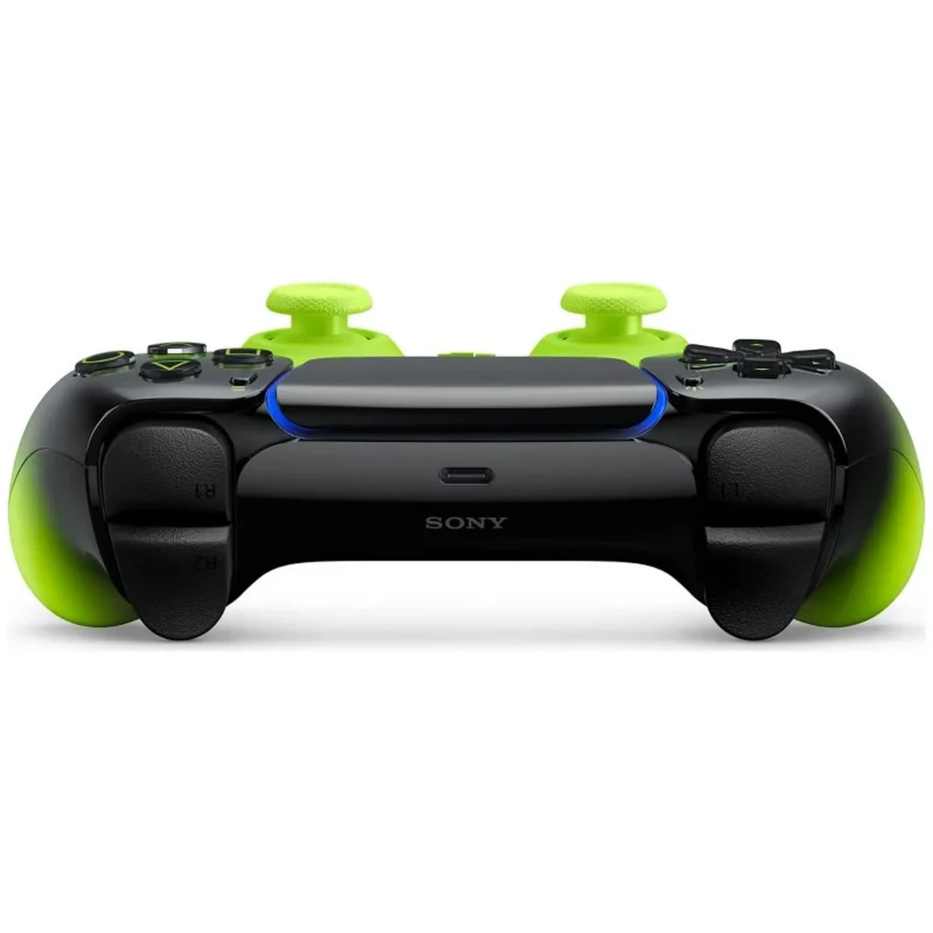 Gamepad PS5 Sony DualSense V3 HyperPop Remix Green sem fios, acabamento vermelho degradê, touchpad central preto, botões icônicos e LEDs azuis - Item4