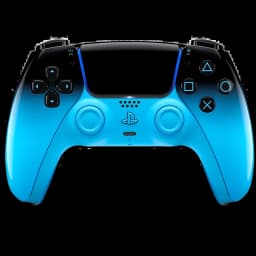 Manette PS5 DualSense Rythm Blue dégradé bleu à noir, boutons symboles PlayStation, pavé tactile central, poignées texturées et design sans fil élégant