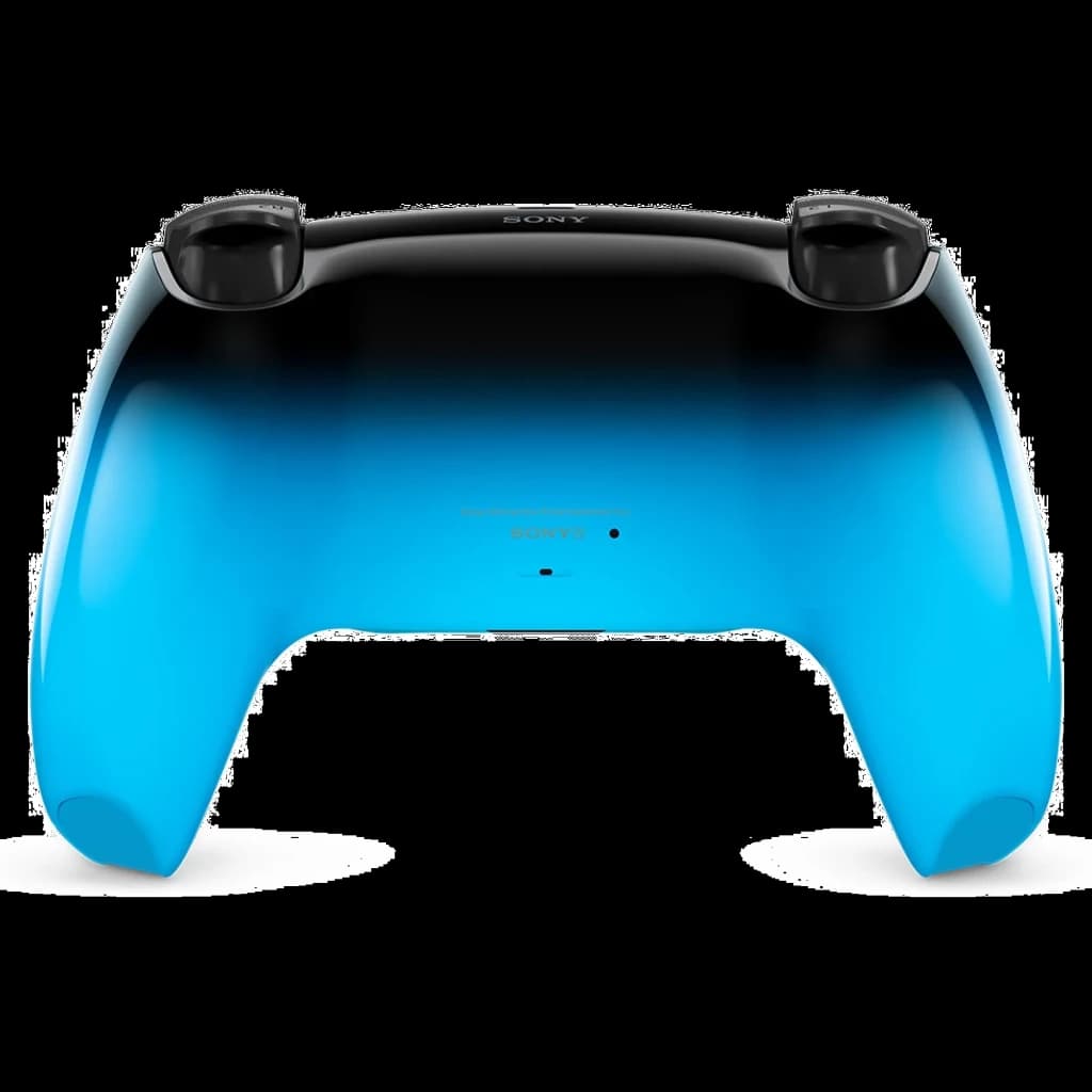 Manette PS5 DualSense HyperPop Rythm Blue sans fil, coque bleue dégradée vers noir, dos lisse avec gâchettes noires ergonomiques et port de charge central