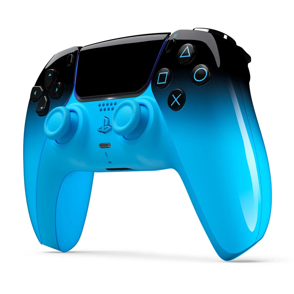 Gamepad PS5 DualSense HyperPop Rythm Blue sem fios com gradiente azul vibrante, touchpad preto, botões icônicos, luzes LED e pegas texturizadas - Item2