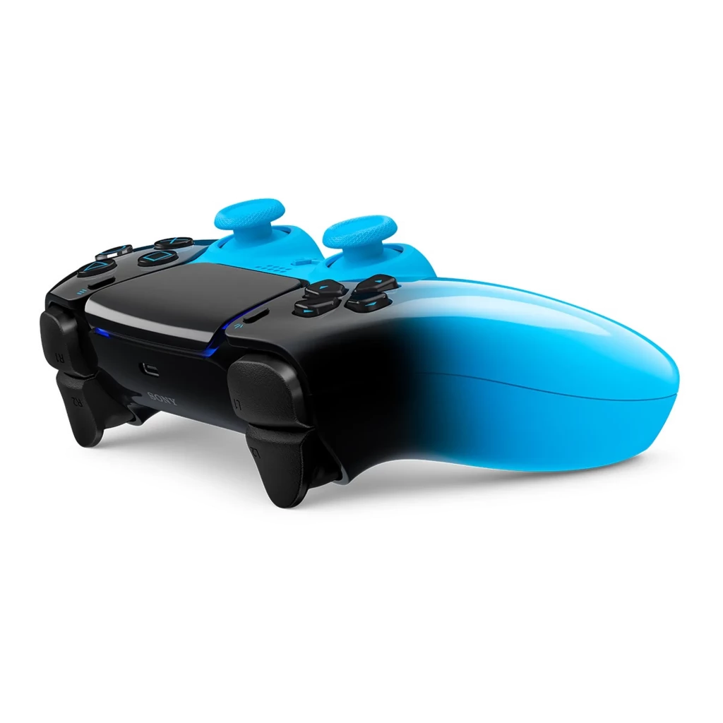 Gamepad PS5 DualSense HyperPop Rythm Blue sem fios com gradiente azul vibrante, touchpad preto, botões icônicos, luzes LED e pegas texturizadas - Item3