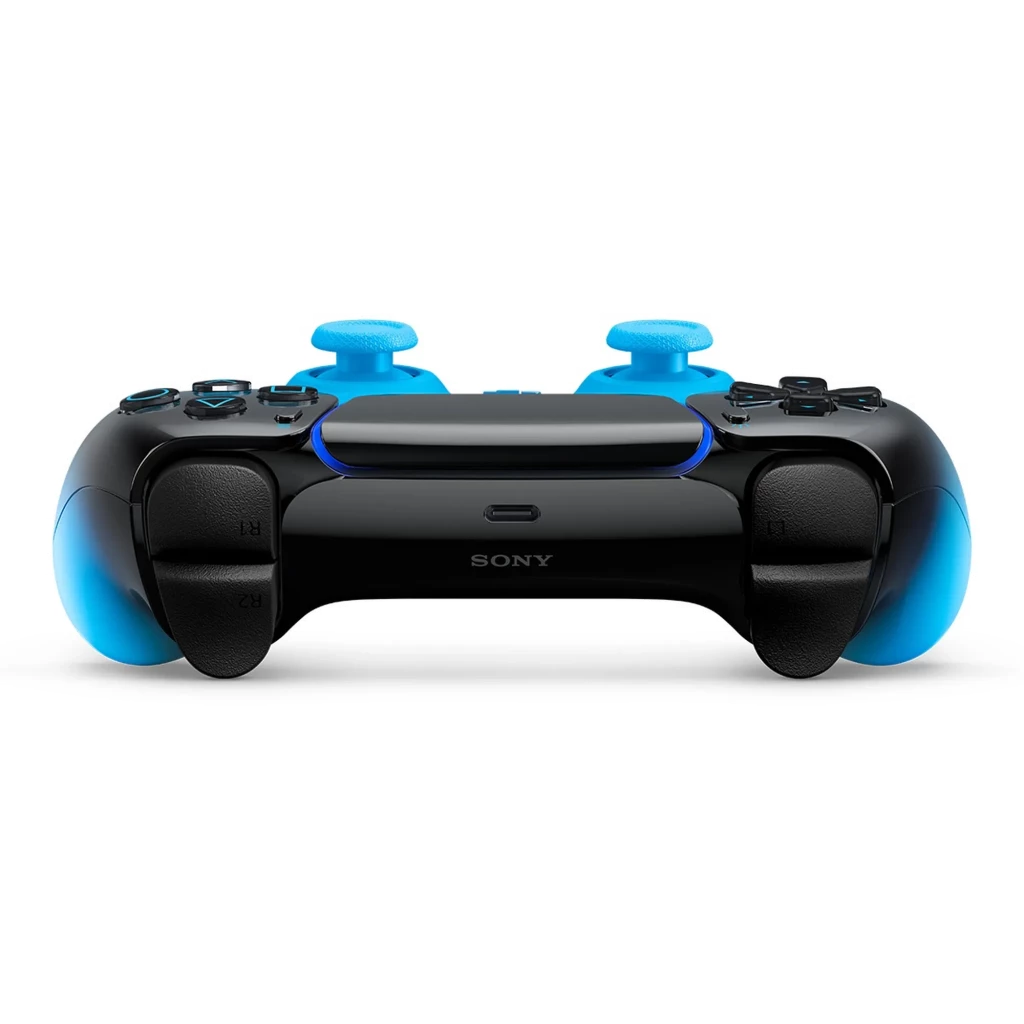 Gamepad PS5 DualSense HyperPop Rythm Blue sem fios com gradiente azul vibrante, touchpad preto, botões icônicos, luzes LED e pegas texturizadas - Item4