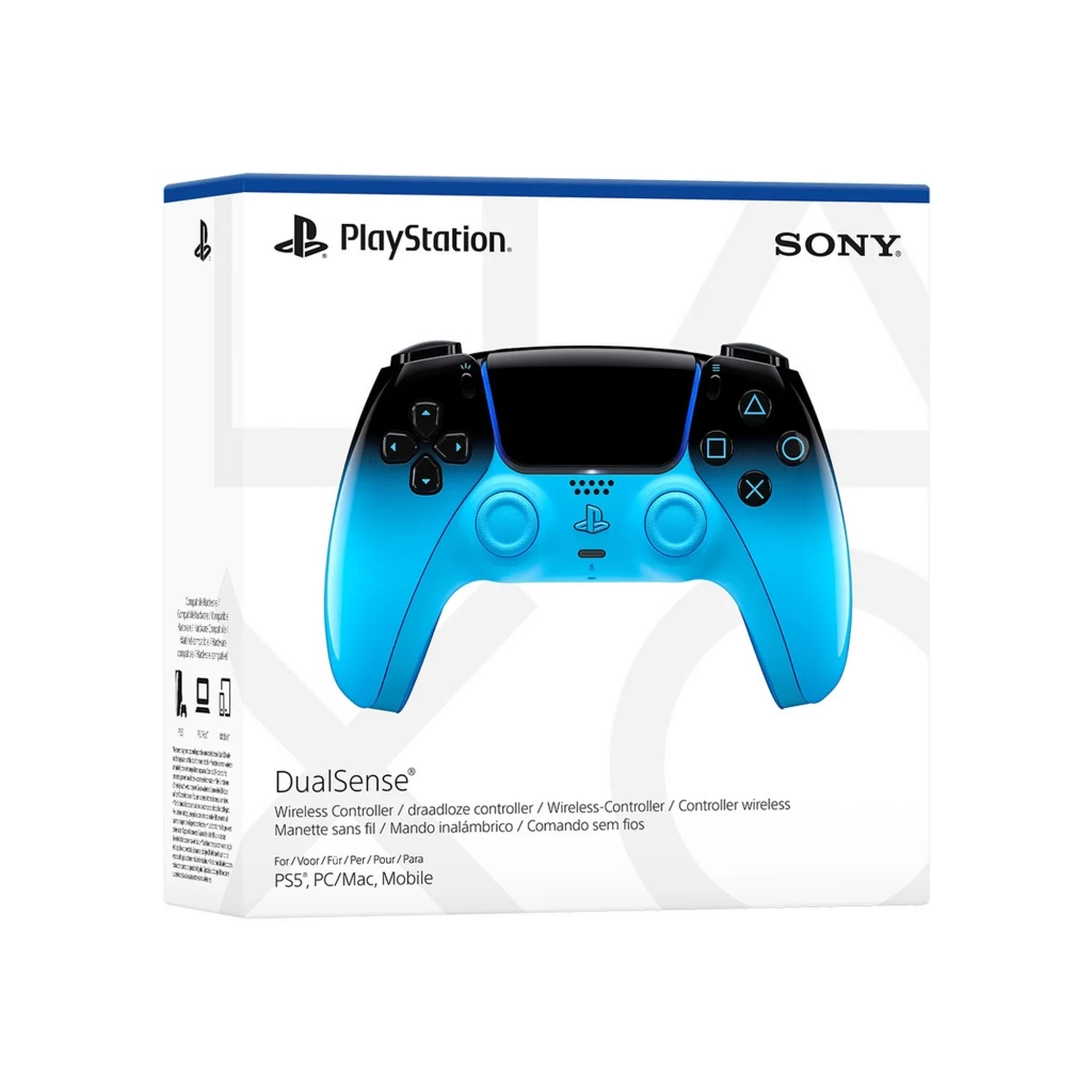 Gamepad PS5 DualSense HyperPop Rythm Blue sem fios com gradiente azul vibrante, touchpad preto, botões icônicos, luzes LED e pegas texturizadas - Item5
