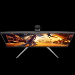 Monitor AOC G4 Q27G4SRU 27 polegadas, tela Fast IPS QHD, taxa de 300Hz, 0,5ms, design gamer com base em V e bordas finas exibindo cena de jogo épico